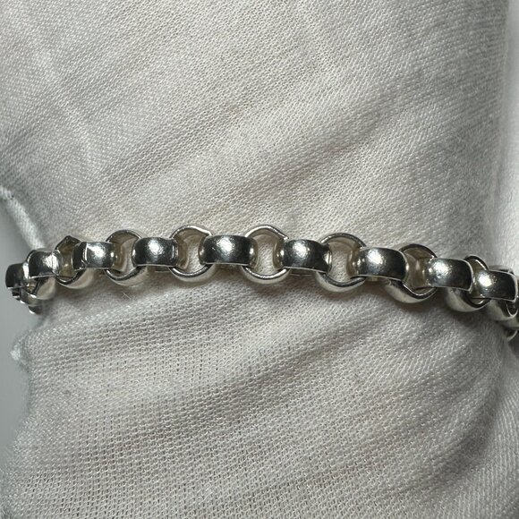 8" Vintage 925 Sterling Silver Toggle Bracelet with Engraveable Heart Pendant - Picture 3 of 9